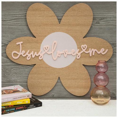 Jesus Loves Me Flower Wood Wall Decor