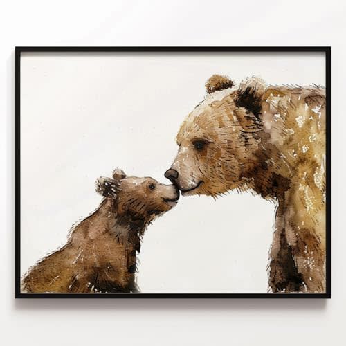 Woodland Nursery Wall Decor, Nursery Prints, Baby Bear Woodland Animal Print, Nursery Wall Art, Baby Shower Gift, Kids Room Decor, Bear Mom and Baby Gift (11x14 inch Print Unframed)