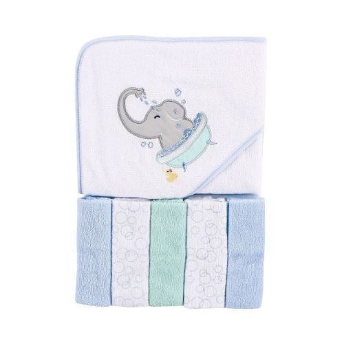 Luvable Friends Hooded Towel With Five Washcloths, Elephant Bath, One Size