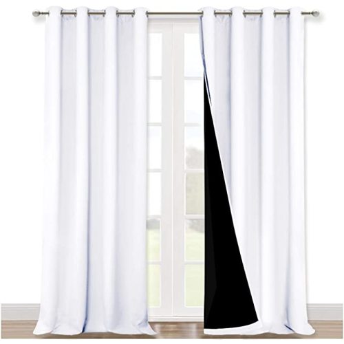 NICETOWN Full Shading Curtains 90 inches Long 2 Panels Set for Windows, Super Heavy-Duty Black Lined Blackout Curtains for Bedroom, Privacy Assured Window Treatment (White, Pack of 2, 52 inches W)