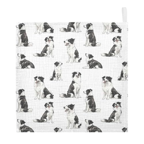 vvfelixl Baby Muslin Washcloths Border Collies Poses Baby Burp Cloths Cotton Babys Face Towel for Newborn Infants Boys Girls Soft and Absorbent 11.8 X 11.8 in, 3 Pack