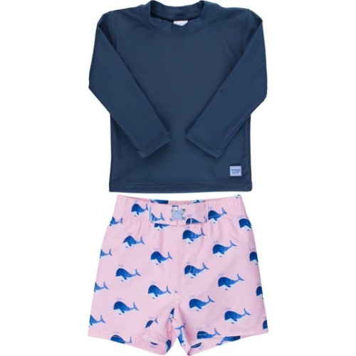 Short Sleeve Rashguard & Whale Print Swim Trunks Set, 3-6M