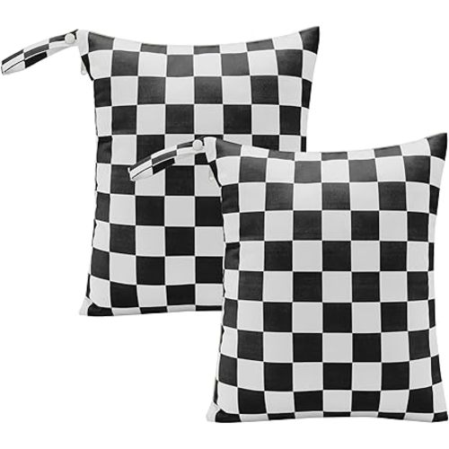 Black Checkered Waterproof Wet Dy Diaper Bag for Baby Essentials, Travel, Swimsuit, Beach Bag Accessories, Aesthetic Trendy Cute Toddler Baby Cloth Bag Pouch, Pack of 2