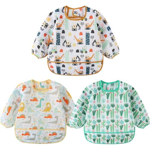 3 Pcs Waterproof Long Sleeves Baby Bibs Weaning Smock Bib 3-24 Months