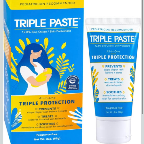 Triple Paste Diaper Rash Cream for Baby - 3 oz Tube - Zinc Oxide Ointment Treats, Soothes and Prevents Diaper Rash - Pediatrician-Recommended Hypoallergenic Formula with Soothing Botanicals