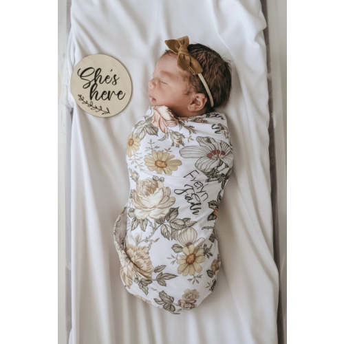 Peyton's Vintage Floral Personalized Baby Name Swaddle Blanket