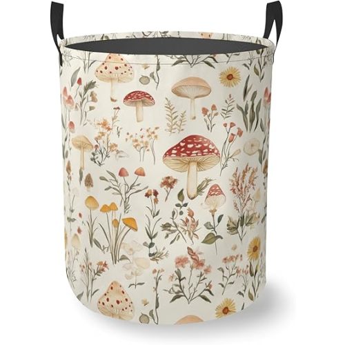 Mushroom Round Laundry Hamper Storage Basket Toys Clothes Organizer Bin For Home Bathroom Bedroom Dorm Nursery