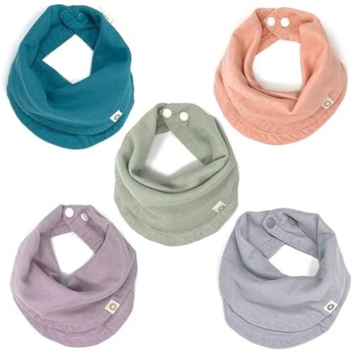 Kishu Baby Indi - Fairtrade Organic Baby Bibs for Girls or Boys - Rounded, 4-Way Reversible, 8 Layer Muslin Drool Bibs