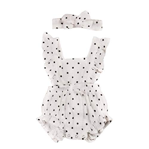 ClickMeForMoreProducts Newborn Baby Girl Ruffle Romper Bodysuit with Headband Summer Clothes