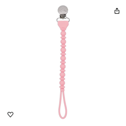 Itzy Ritzy Silicone Pacifier Clip - Pink with Silver Clip