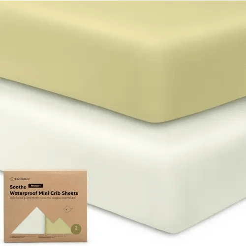 2-Pack Pack and Play Sheets, Waterproof Mini Crib Sheets Fitted - Organic Cotton Pack N Play Sheets for Graco Pack and Play Mattress, Playard Baby Crib Sheets, Neutral for Boy,Girl, Toddler (Oregano)