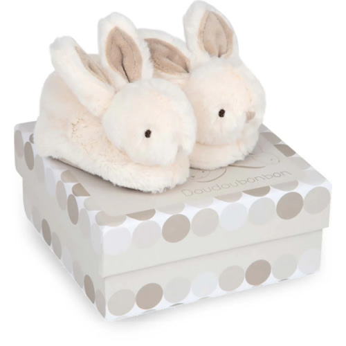 Classic Baby: Tan Bunny Booties With Rattle