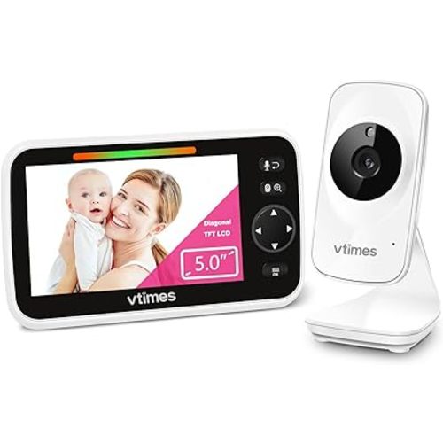 Baby Monitor Video Baby Monitor with Camera and Audio No WiFi 5" LCD Screen, Two-Way Audio, Night Vision,1000ft Range, 2X Zoom Temperature Display, Lullaby Elderly Pet