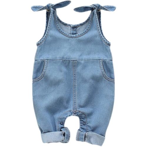 Happy Town Newborn Infant Baby Girls Denim Bodysuit Halter Sleeve Romper Jeans Overalls