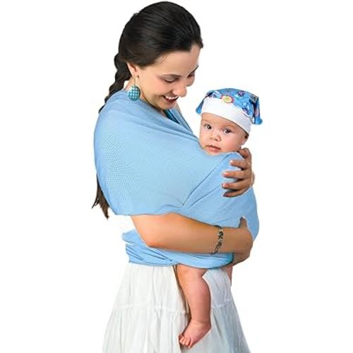 Water Sling Baby Wrap Carrier for Summer Pool - Adjustable Shoulder Mesh Breathable Chest Sling Infant Carrier for Newborn to Toddlers Summer Pool Beach (Blue)