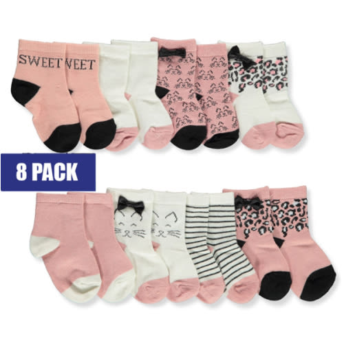 Rene Rofe Baby Girls' 8-Pack Cozy Kitten Socks
