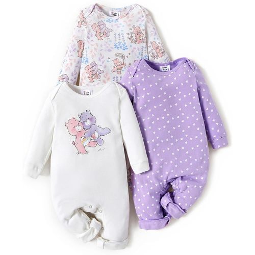 Care Bears Baby Girl Boy Clothes 3-pack Long Sleeve Bodysuit Cotton Unisex Baby Rompers Set