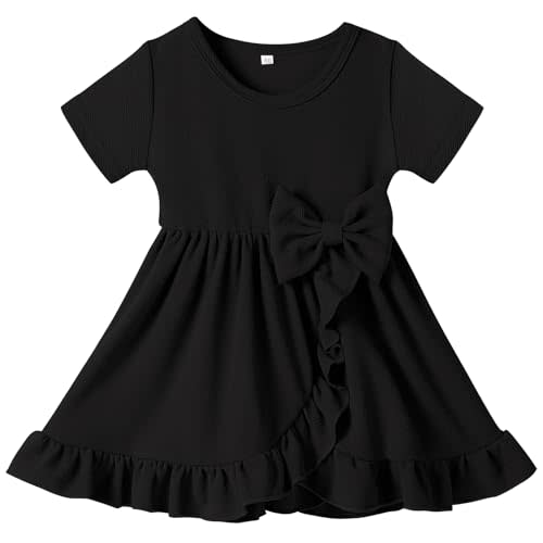 U·nikaka Baby Girls Short Sleeve Dress with Bow Crewneck Toddler Party Princess Dresses Casual Infant Girls Sundress Summer