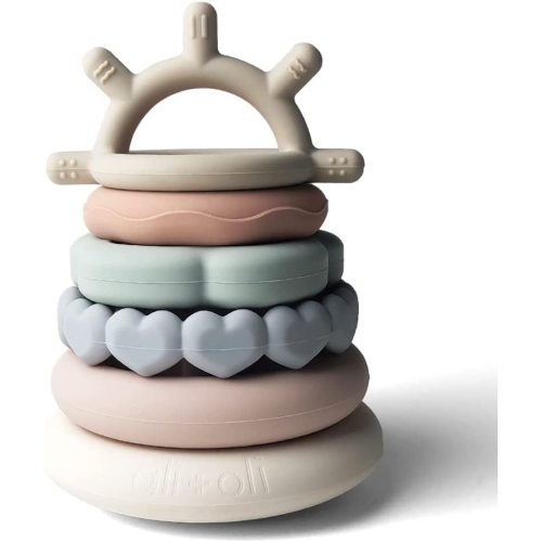 Ali+Oli Stacking Rings Baby Toy (Sun) - Infant Stacking & Building Toys, Toddler Learning, Montessori, Food-Grade Silicone for Babies