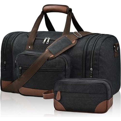Litvyak Duffle Bag for Travel,Carry on Bag Travel Bags for Men Canvas Duffel Bag Overnight Weekend Gym Bag Carry On Luggage Bags Black with Toiletry Bag