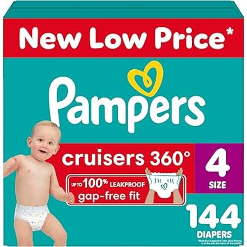Pampers Diapers - Cruisers 360 - Size 4, 144 Count, Babyproof up to 100% Leakproof Pull-On Diaper