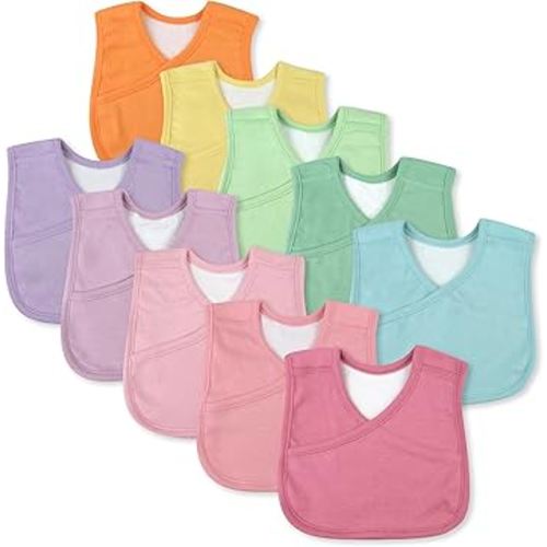 HonestBaby Multipack Reversible 4-in-1 Bibs Absorbent Terry and Knit 100% Organic Cotton Infant Baby Boys, Girls, Unisex, 10-pack Rainbow Pinks, One Size