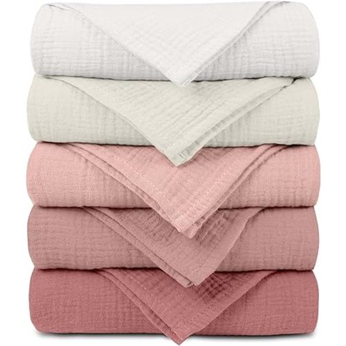Muslin Receiving Blankets, Neutral Blanket Swaddling for Newborn Boys and Girls, 5 Pack Breathable and Skin-Friendly Swaddle Wrap for Infant Baby (Sweet Colors)