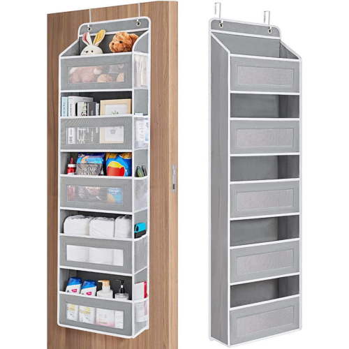Over The Door Organizer with 5 Shelves & 5 Pockets Heavy Duty Hanging Storage for Bedroom Bathroom Pantry Holds 44 lbs Space Saving Grey Closet Organizer