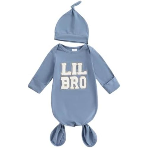 Merqwadd Lil Bro/Sis Newbron Boy Girl Gown Knotted Romper Infant Coming Home From Hospital Outfit