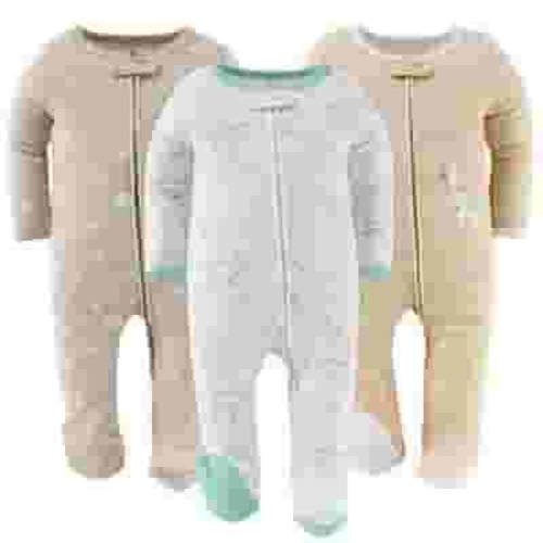 The Peanutshell Serene Safari Baby Bodysuit Sleeper Set for 0-3 Months, 3-Pack