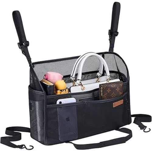 WLLWOO Car Net Pocket Handbag Holder Between Seats Back Storage Organizer Purse Holder for Console Front Seat Storage Barrier