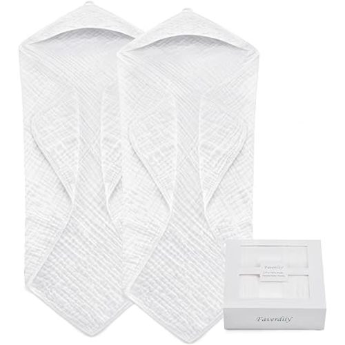 Hooded Baby Towels for Newborn, 2 Pack 100% Muslin Cotton Baby Bath Towel with Hood for Baby Toddler and Kids, Large 35x35 Inch Baby Boy & Girl Towels, Essentials Must Have