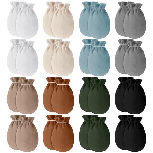 Cuffbow 16 Pairs Newborn Baby Mittens Infant Toddler Gloves No Scratch Mittens Gloves for 0-6 Months Baby Boys Girls