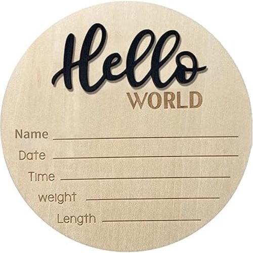 Baby Announcement Sign, 5.9 Inch Wooden Hello World Newborn Sign Birth Announcement Signs, Hello World Nursery Decor Sign & Photo Prop for Baby, Newborn Boys and Girls Gift(Black)