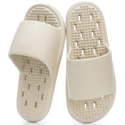 Shower Shoes with Drain Holes Massage Granules for Women Men Gym Shower Slippers Slides Quick Drying Bathroom Beach Sandals Lightweight Non-Slip