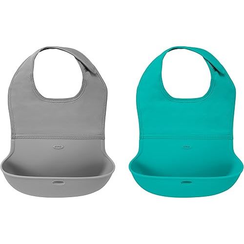 OXO Tot Roll- Up Bib 2-Pack Gray/Teal