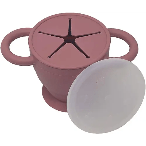BraveJusticeKidsCo | Snack Attack II Snack Cup | Collapsible Silicone Snack Container | Toddler and Baby Snack Catcher Lid (Dusty Rose)