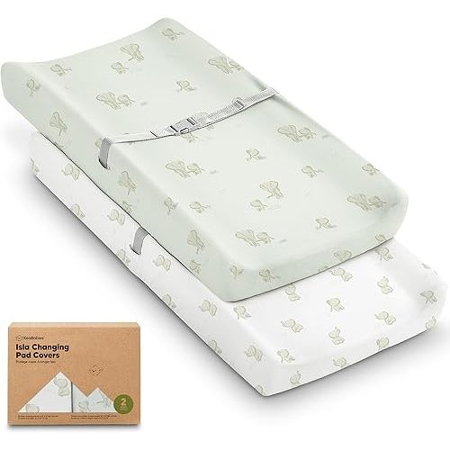 2-Pack Baby Changing Pad Covers for Girl, Boy, Neutral - Soft Viscose Derived from Bamboo Changing Table Pad Cover Sheets, Baby Nursery Diaper Changing Pad Cover, Contour Changing Pad Liner (Elly)