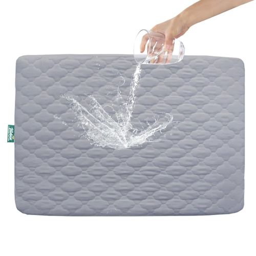 Pack and Play Sheets Mattress Pad Protector Fitted Waterproof Playard Mattress Cover, Compatible with Graco Pack n Play & Dream On Me & Pamo Babe, Playpen/Playard Sheet Quilted, Gray, 39" x 27"
