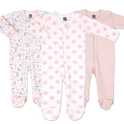 The Peanutshell Baby Sleepers for Girls Set of 3 - Soft Cotton Footed Pajamas for Newborns, Infants & Toddlers - Flower