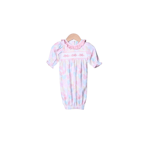 Pastel Heart and Bow Knit Baby Gown