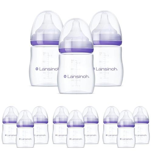 Lansinoh Anti-Colic Baby Bottles for Breastfeeding Babies, 5 Ounces, 3 Count, Includes 3 Slow Flow Nipples, Size S