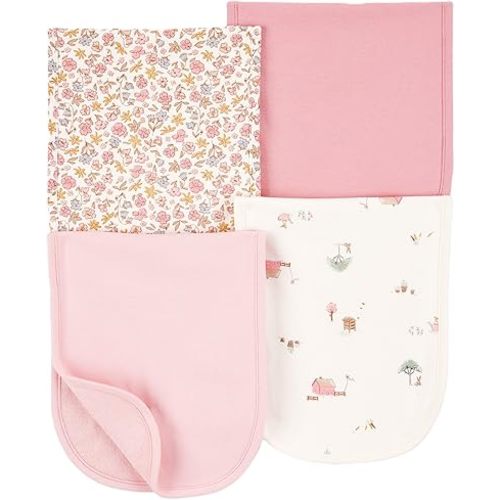 Carter's Baby Girls 4 Pack Cotton Burp Cloths (Pink/Heather)