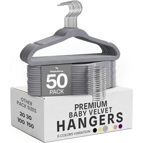 Utopia Home Kids Velvet Hanger 20 Pack – 11" Premium Baby Hangers - Grey