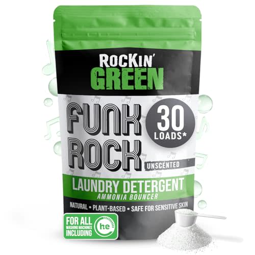 Rockin' Green Laundry Detergent, Plant based, All Natural Laundry Detergent Powder, Vegan and Biodegradable Odor Fighter, Safe for Sensitive Skin (Funk Rock Ammonia Bouncer 30 Loads - Unscented)