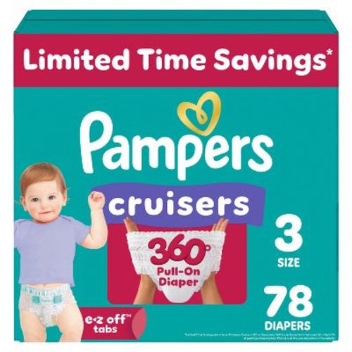 Pampers Cruisers 360 Diapers Super Pack - Size 3 - 78ct: 16-28 lbs, Hypoallergenic, Elastic Stretch, Paraben-Free