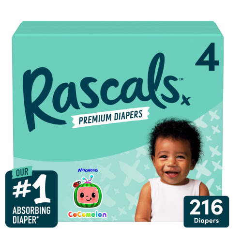 (3 pack) Rascals Diapers CoComelon Edition Size 4, 72 Count (Select for More Options)