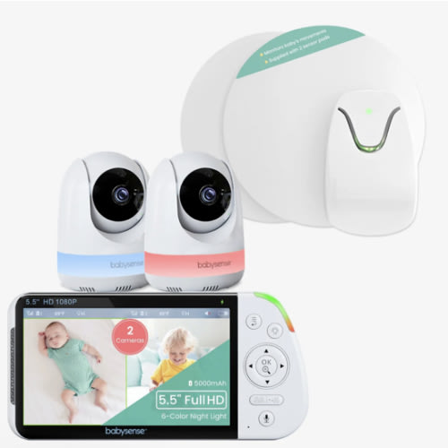 Babysense 2-in-1 Monitoring Set: Video Baby Monitor with 2 Cameras, Sp