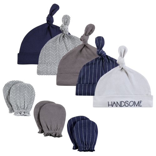 Hudson Baby Infant Boy Cotton Cap and Scratch Mitten Set, Handsome, 0-6 Months - Handsome