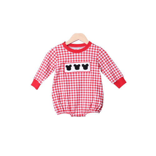 Smocked Red Gingham Mouse Bubble